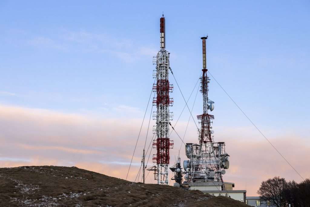 Telecommunication, television and military antennas on the top of a mountain