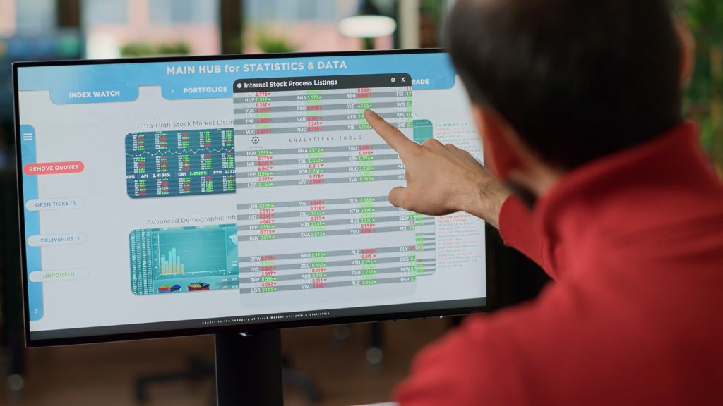 Procurement manager reviewing electronic component pricing dashboard on digital marketplace platform